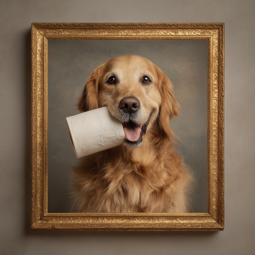 "Can I Help?" Mischievous Golden Teddy Dog Art Print